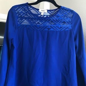Meraki Royal Blue Lace Yoke Blouse  EUC